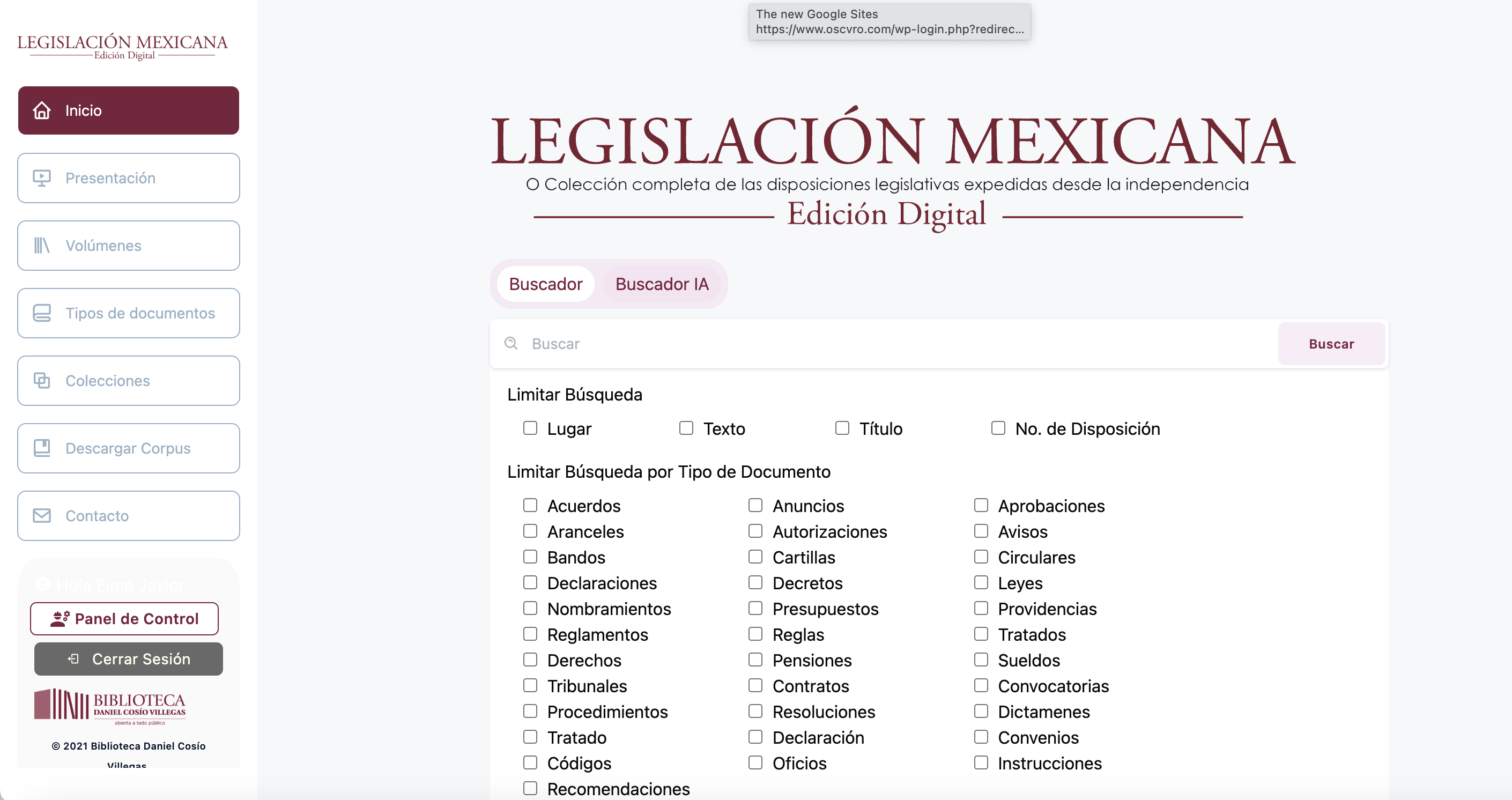 Legislación Mexicana interface screenshot